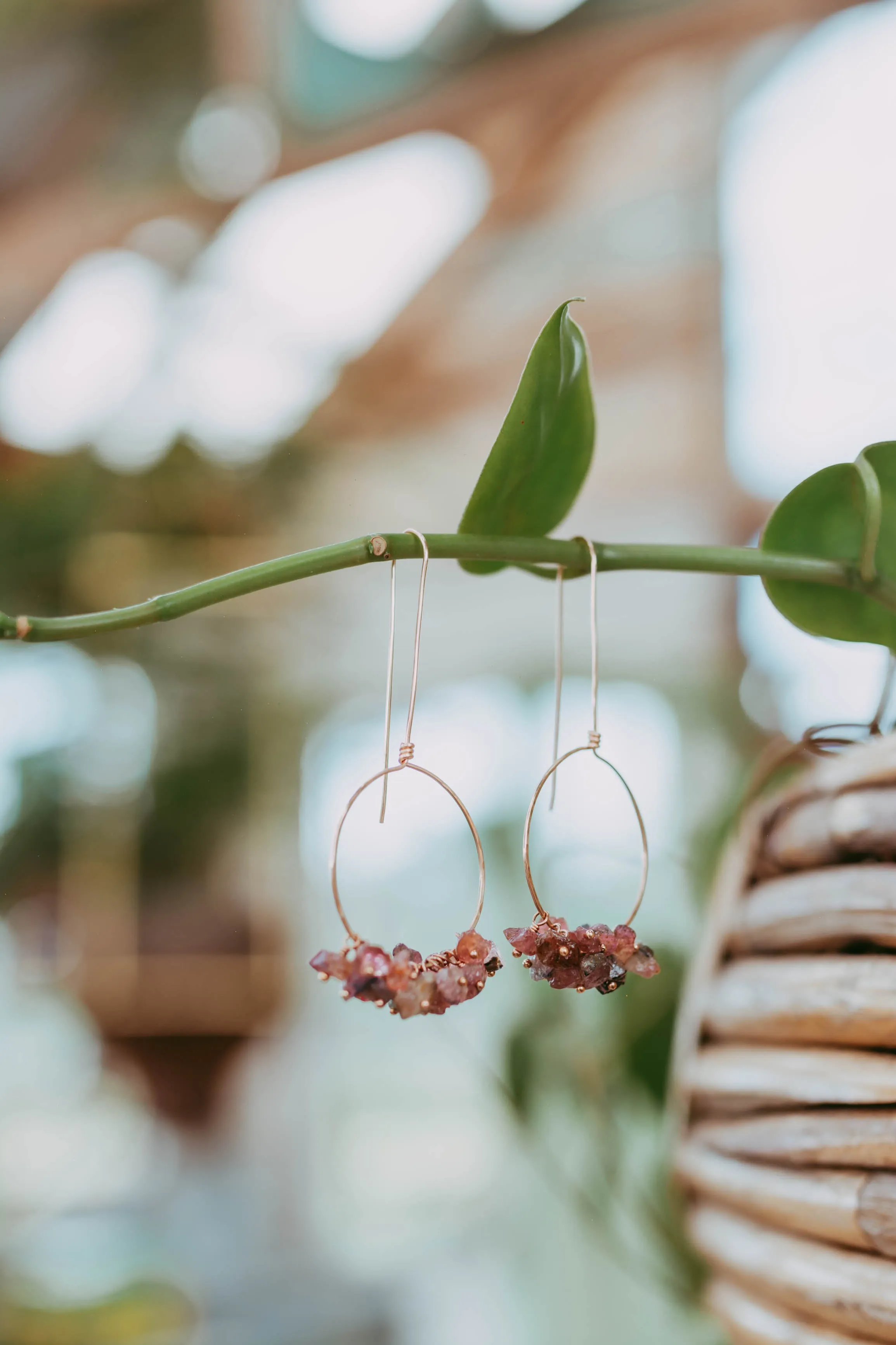 Rough Tourmaline Gemstone Rose Gold Filled Earrings