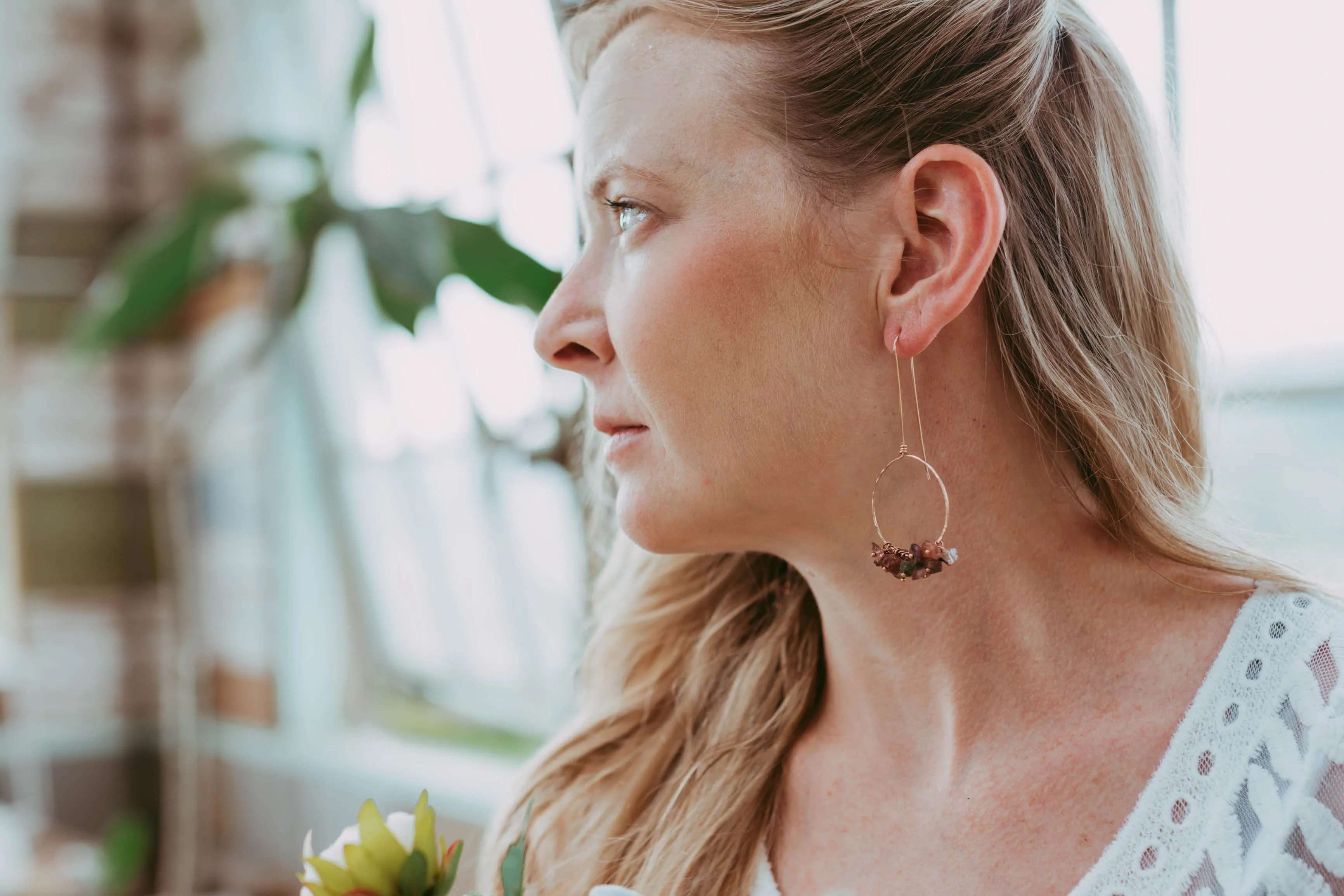 Rough Tourmaline Gemstone Rose Gold Filled Earrings