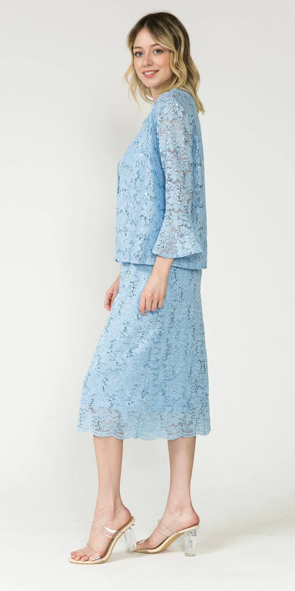 Sally Fashion 8887 Midi Length Lace Dress with Jacket