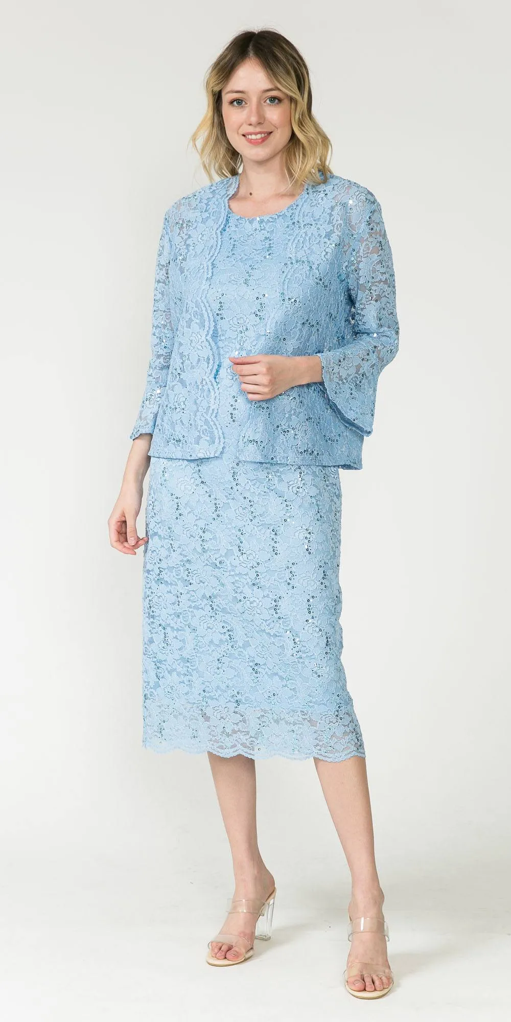Sally Fashion 8887 Midi Length Lace Dress with Jacket