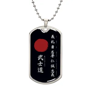 Samurai - The Seven Virtures Of Bushido - Bushido - Katana - Ronin - Black Dog Tag - Samurai Dog Tag - Military Ball Chain - Luxury Dog Tag