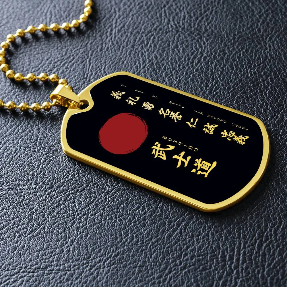 Samurai - The Seven Virtures Of Bushido - Bushido - Katana - Ronin - Black Dog Tag - Samurai Dog Tag - Military Ball Chain - Luxury Dog Tag