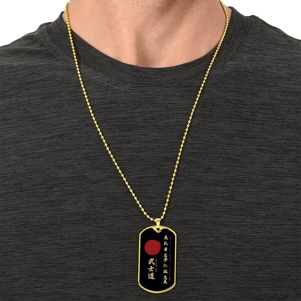 Samurai - The Seven Virtures Of Bushido - Bushido - Katana - Ronin - Black Dog Tag - Samurai Dog Tag - Military Ball Chain - Luxury Dog Tag