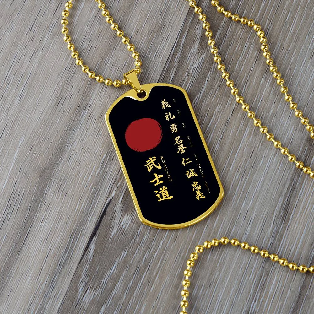 Samurai - The Seven Virtures Of Bushido - Bushido - Katana - Ronin - Black Dog Tag - Samurai Dog Tag - Military Ball Chain - Luxury Dog Tag