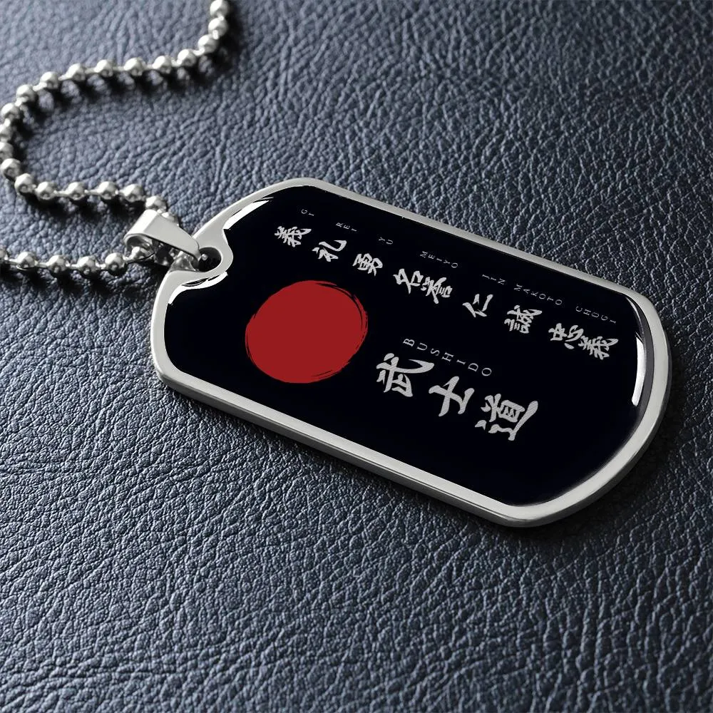Samurai - The Seven Virtures Of Bushido - Bushido - Katana - Ronin - Black Dog Tag - Samurai Dog Tag - Military Ball Chain - Luxury Dog Tag