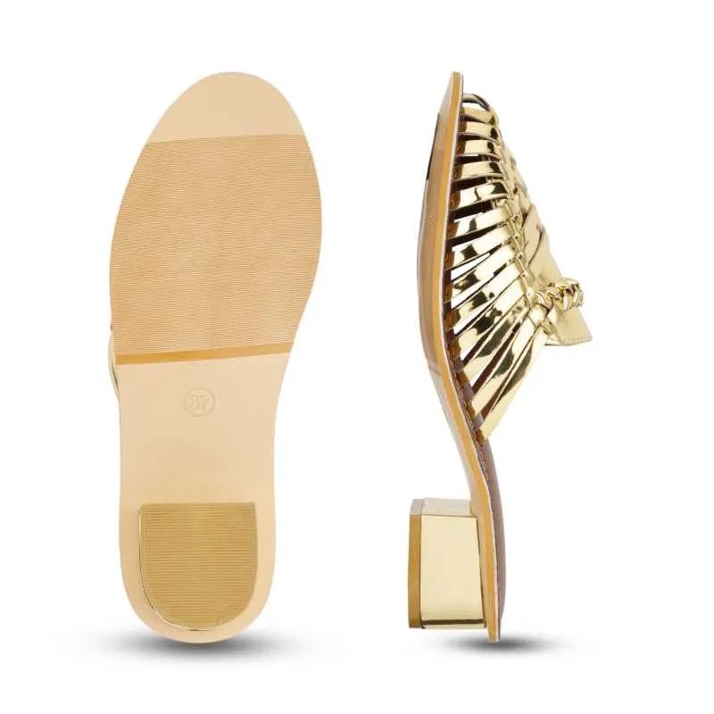 Samurra Gold Heeled Huarache Mules - 1.5" Heels