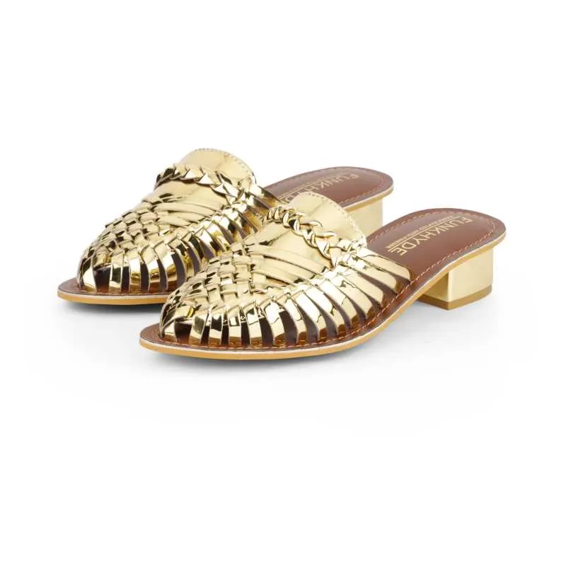 Samurra Gold Heeled Huarache Mules - 1.5" Heels