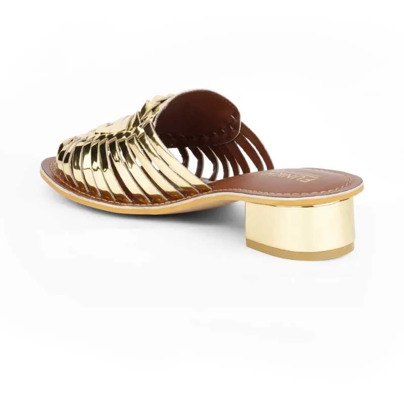 Samurra Gold Heeled Huarache Mules - 1.5" Heels