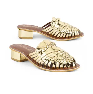 Samurra Gold Heeled Huarache Mules - 1.5" Heels