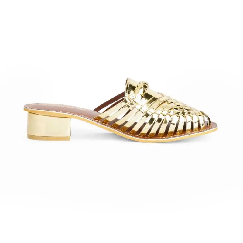 Samurra Gold Heeled Huarache Mules - 1.5" Heels