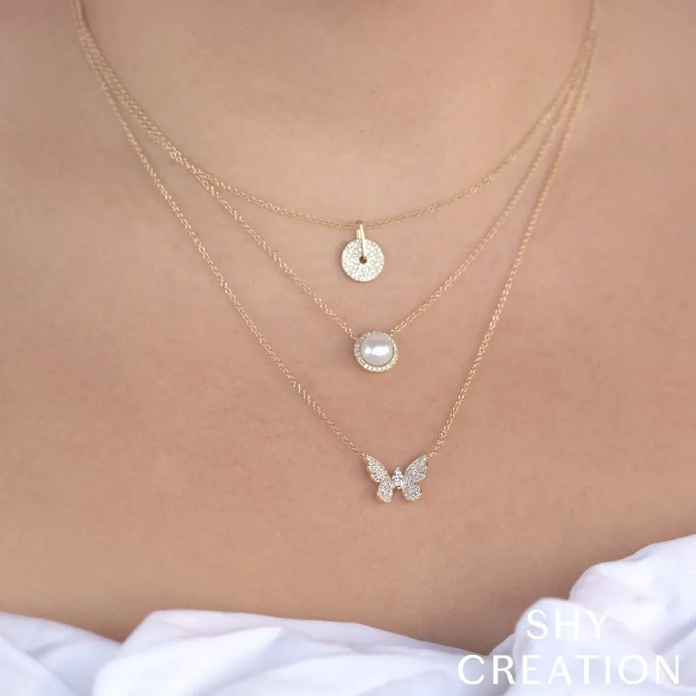 Shy Creation Diamond & Round Cultured Pearl Necklace
