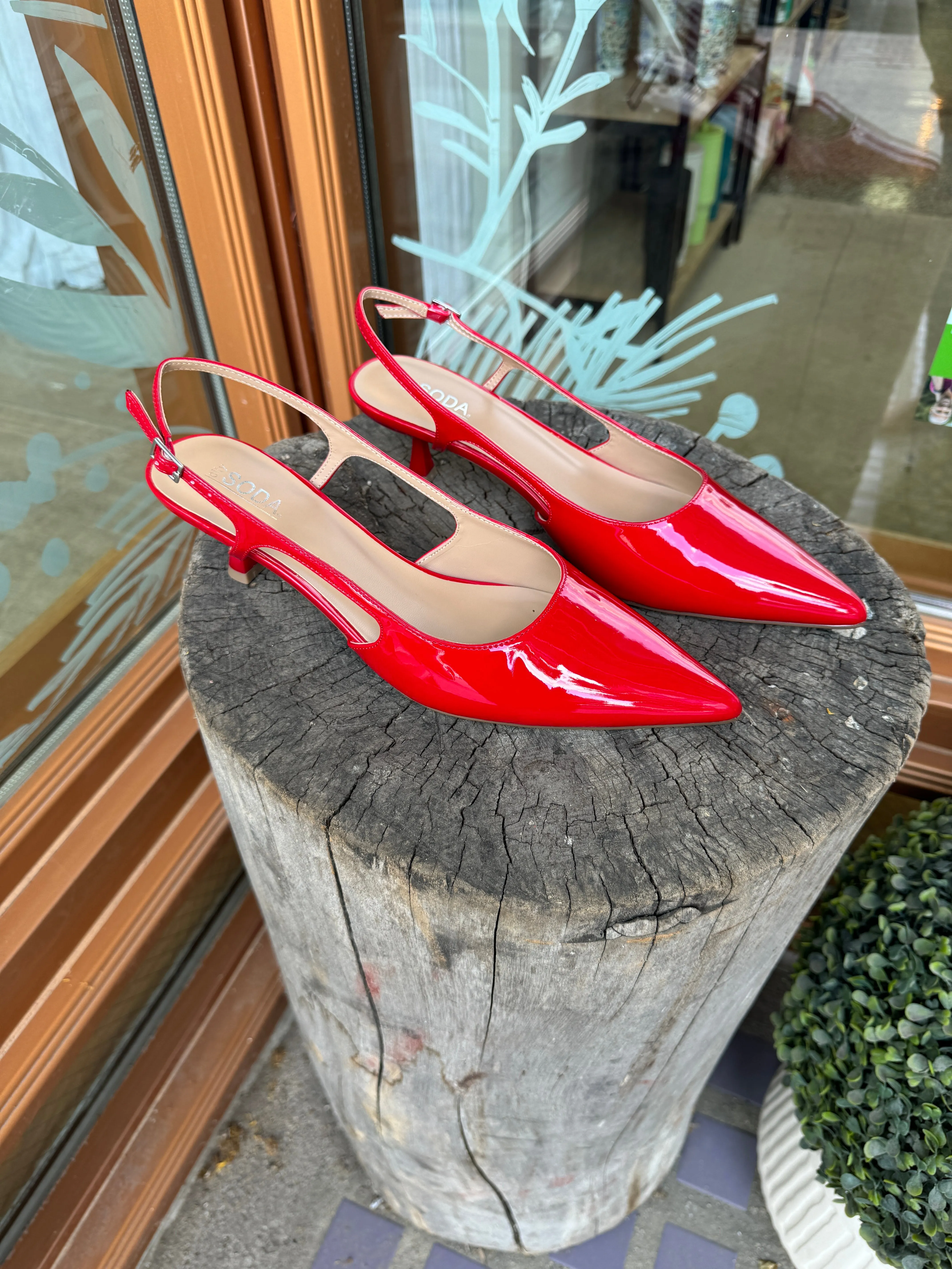 Soda Bella Red Kitten Heel Shoes
