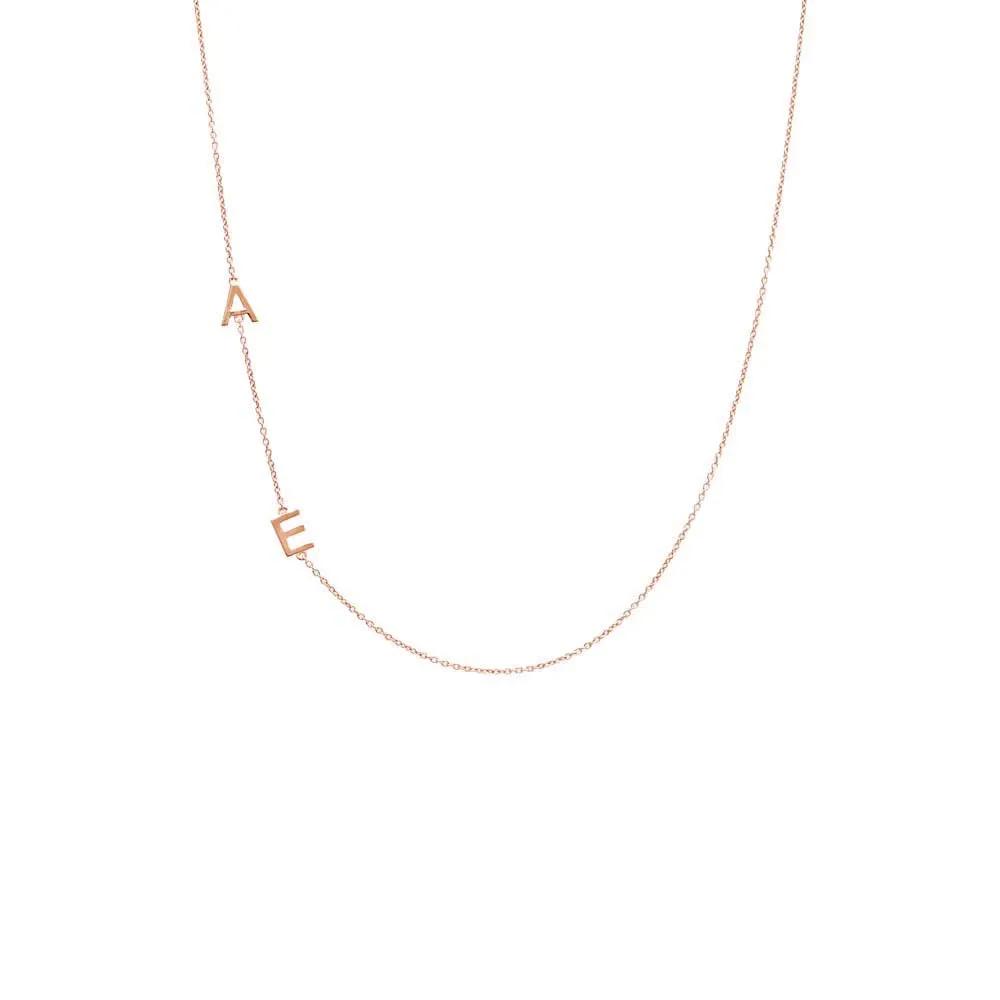Solid Double Initial Necklace 14K