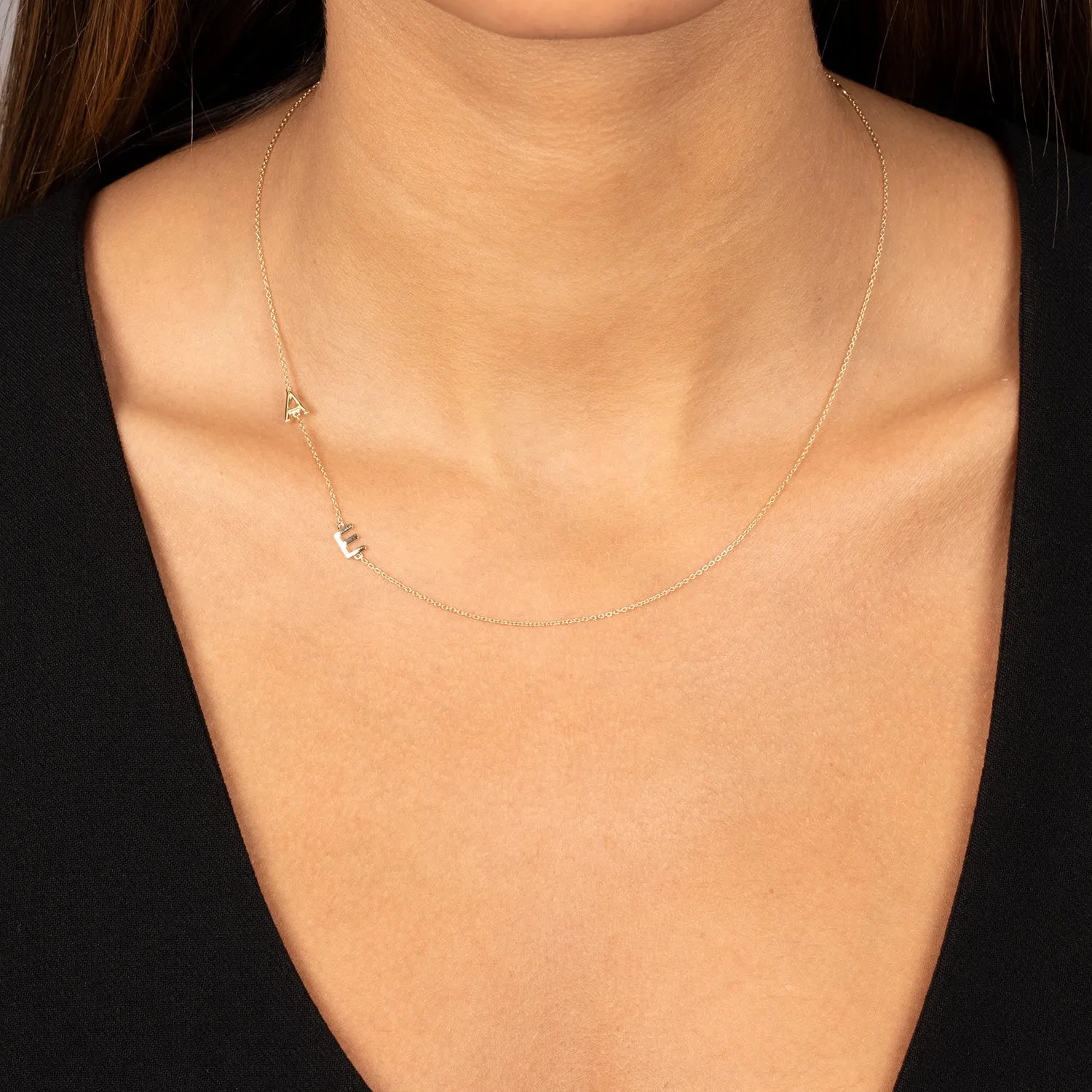 Solid Double Initial Necklace 14K