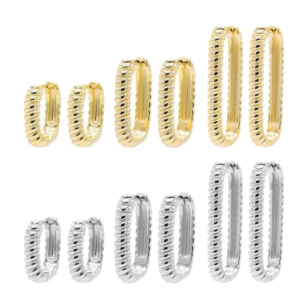 Solid Ridged Oval Shape Huggie Earring