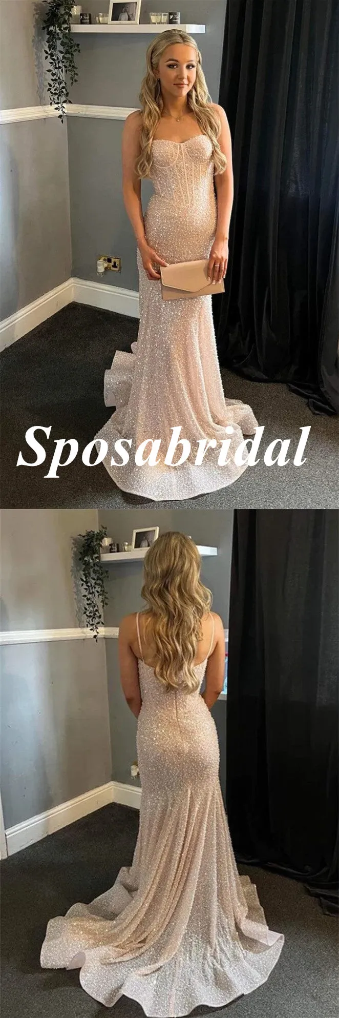 Sparkly Sweetheart Sleeveless Mermaid Long Prom Dresses, PD3808