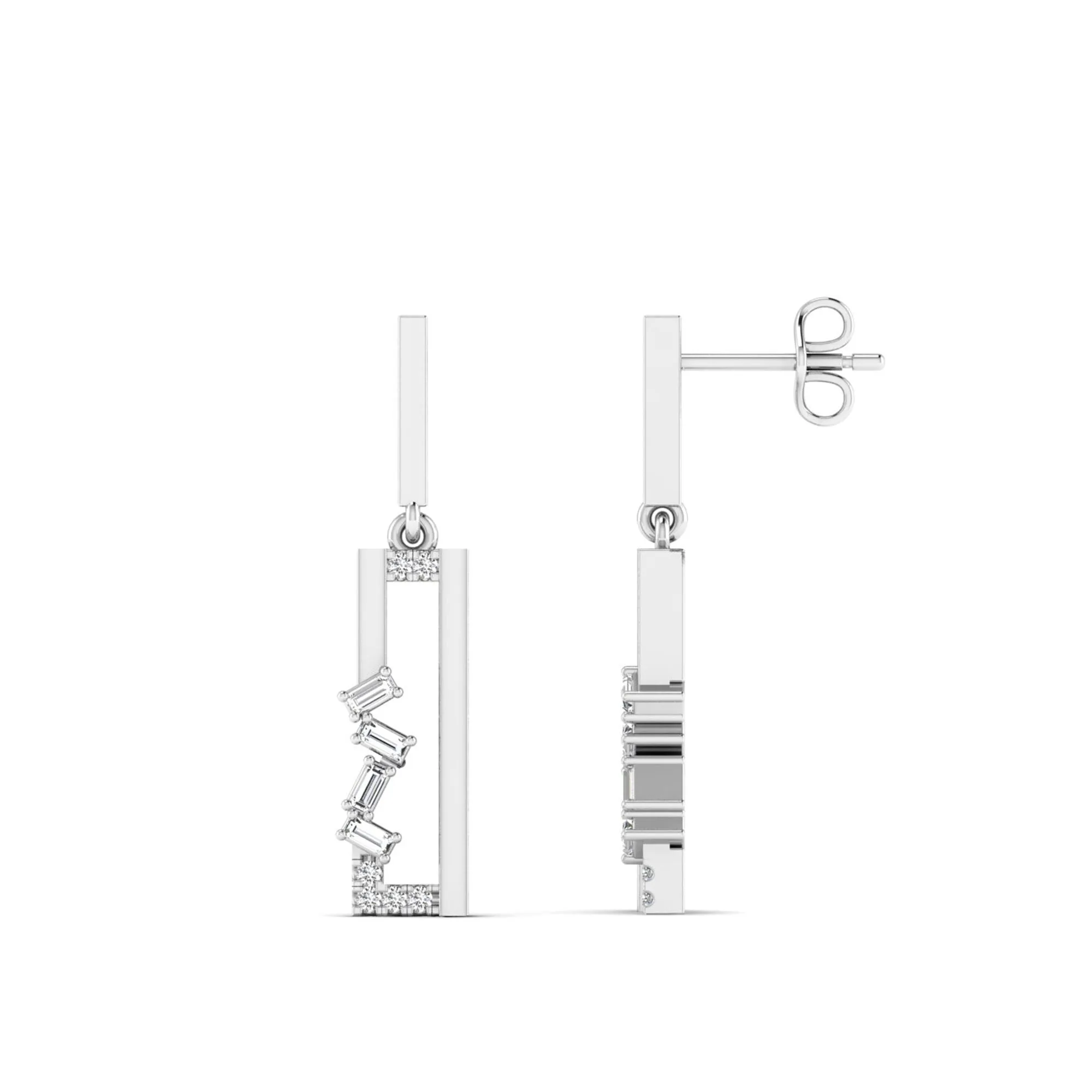 Staggered Rectangle Diamond Drop Earrings