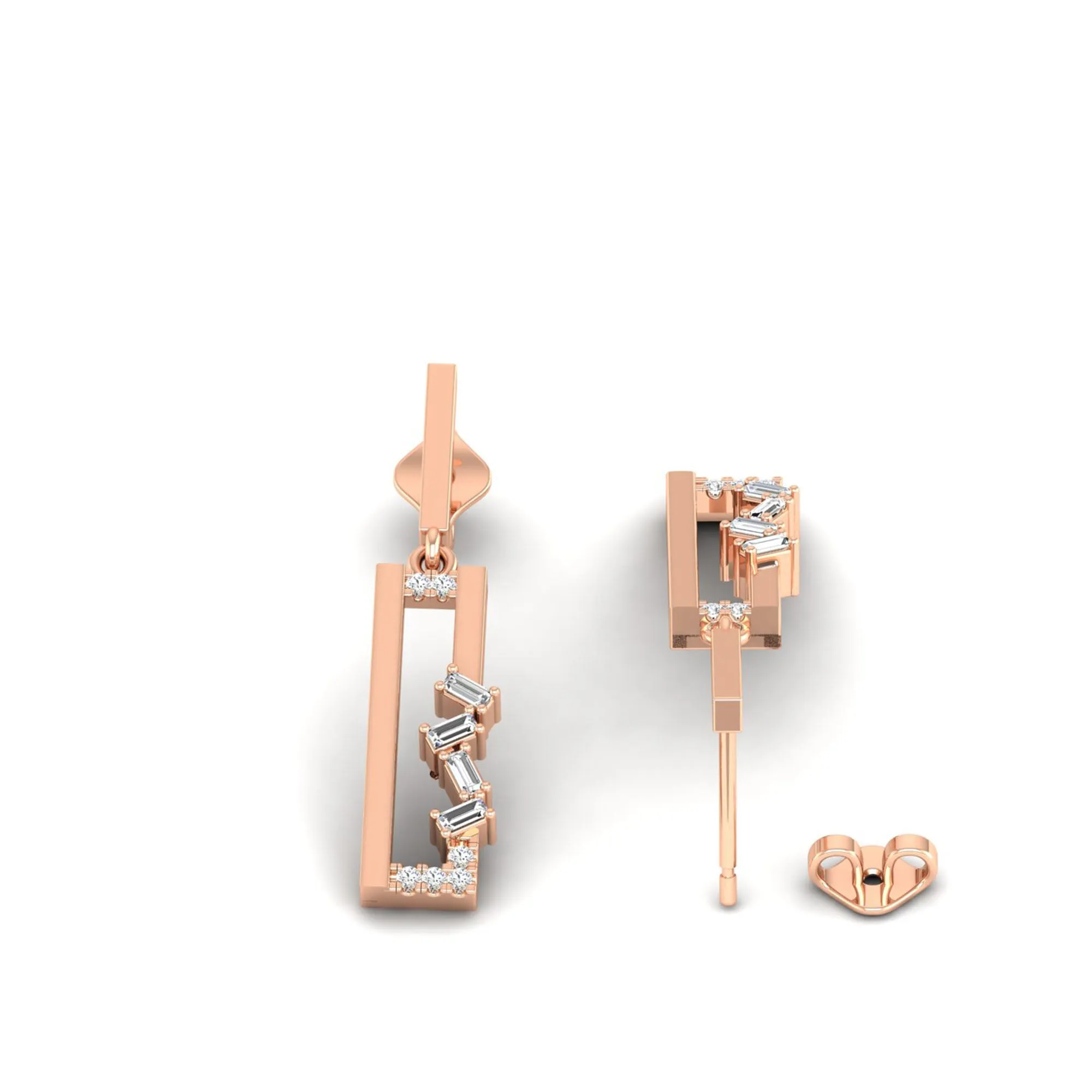 Staggered Rectangle Diamond Drop Earrings