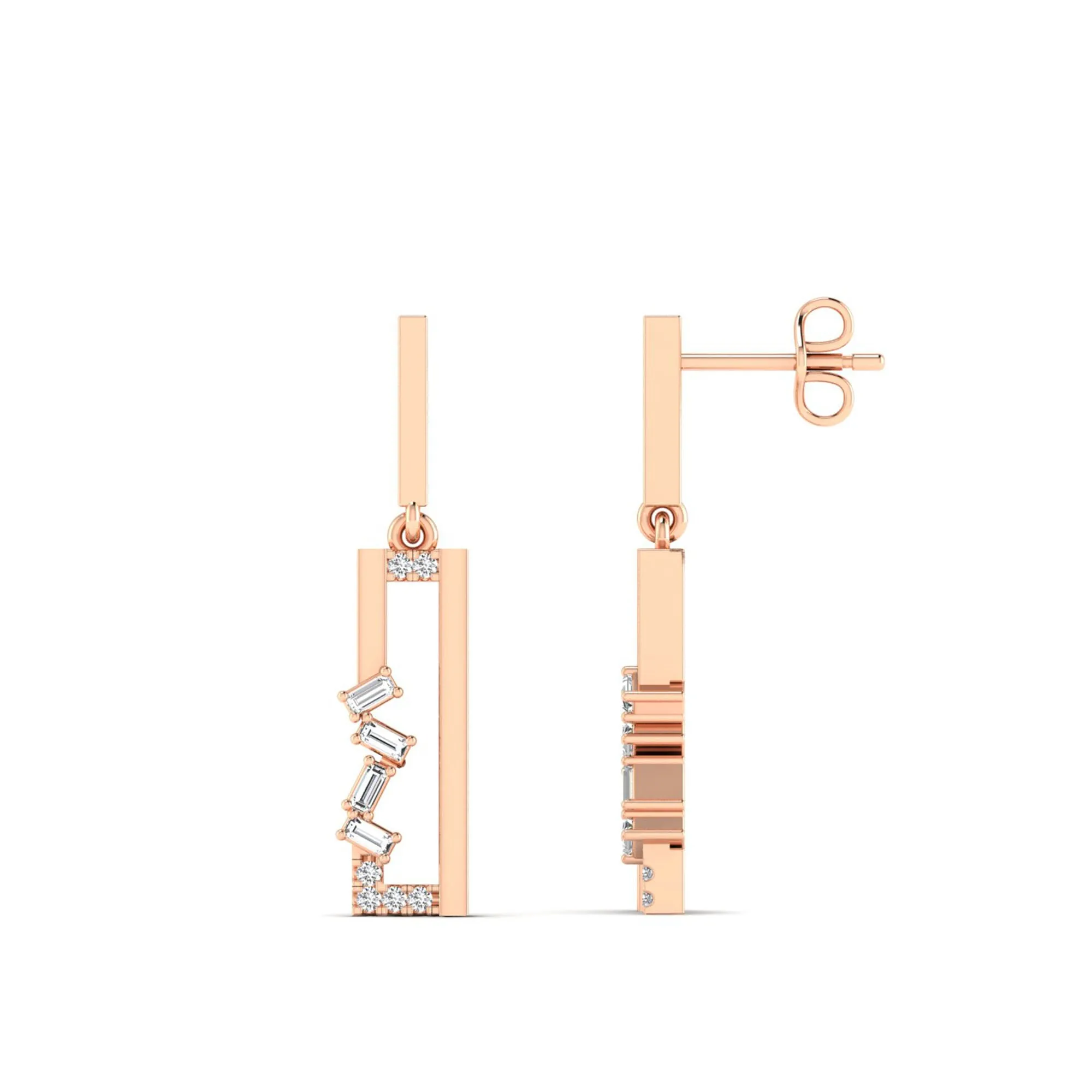 Staggered Rectangle Diamond Drop Earrings