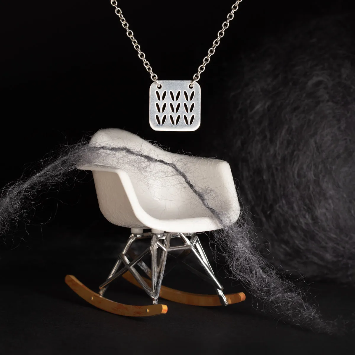 Stockinette Motif Swatch Necklace in Sterling Silver for Yarn Lovers