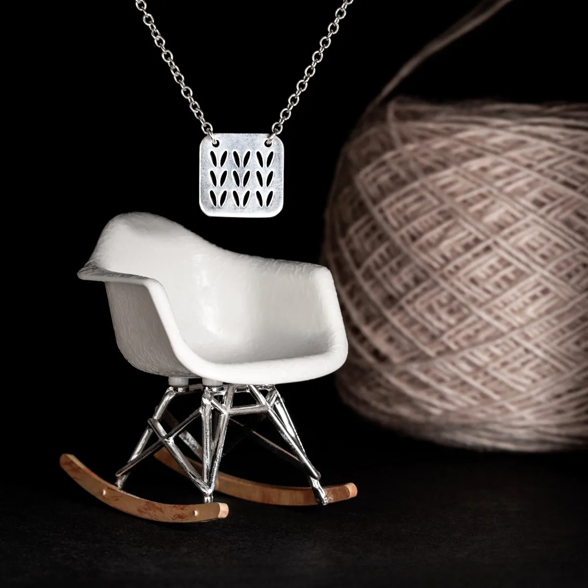 Stockinette Motif Swatch Necklace in Sterling Silver for Yarn Lovers