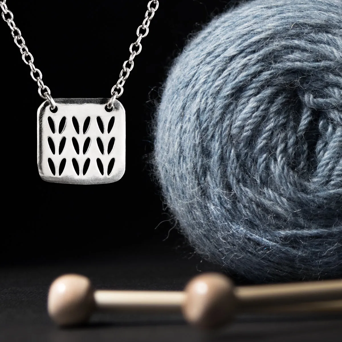 Stockinette Motif Swatch Necklace in Sterling Silver for Yarn Lovers