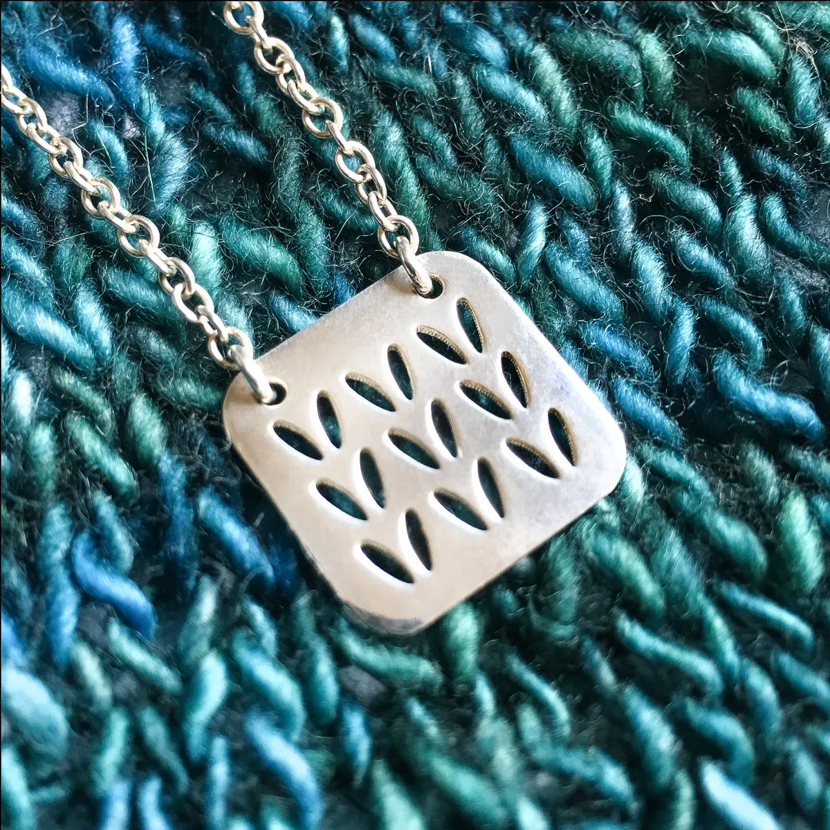 Stockinette Motif Swatch Necklace in Sterling Silver for Yarn Lovers