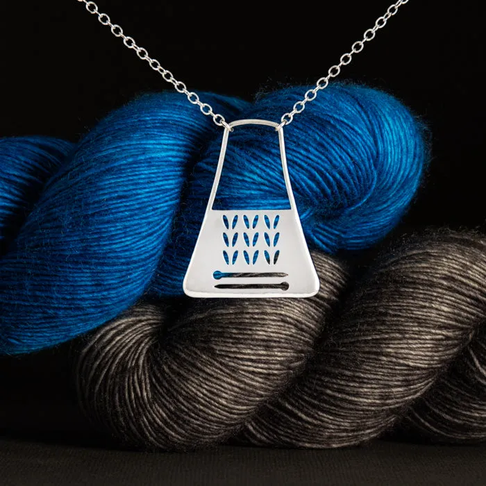 Stockinette Walking Project Bag Necklace in Sterling Silver for Yarn Lovers