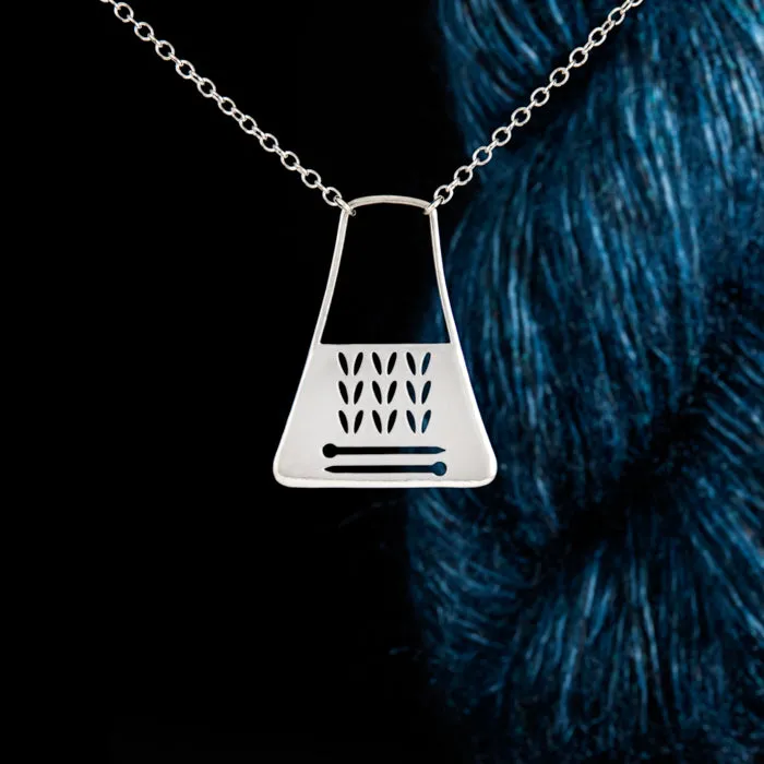 Stockinette Walking Project Bag Necklace in Sterling Silver for Yarn Lovers