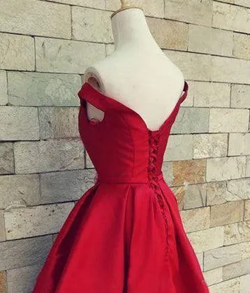 Stunning Off The Shoulder Sweep Train Red A-line Prom Dress With Bowknot TP0042