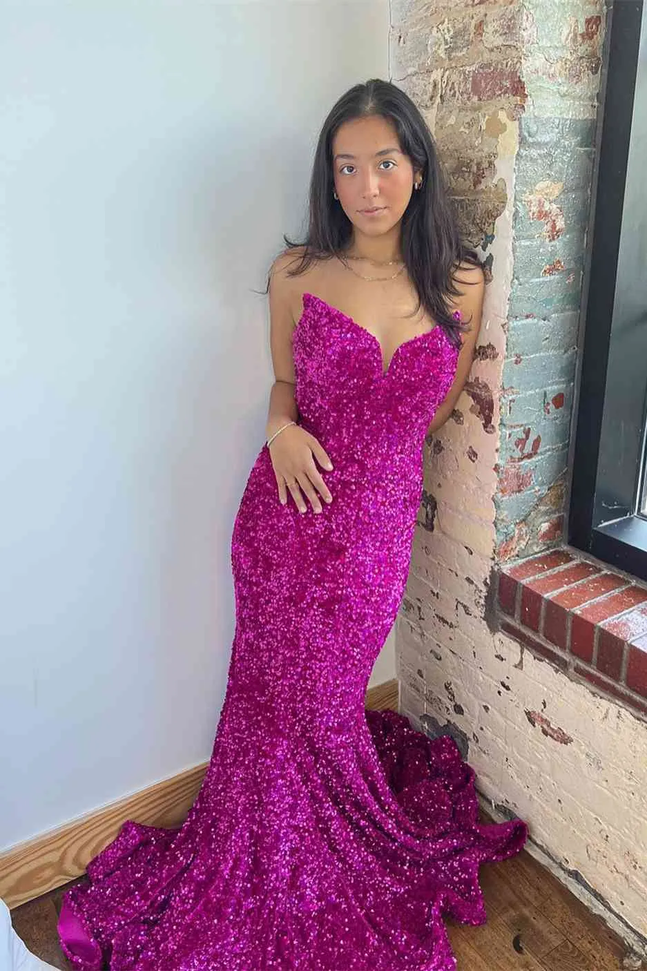Sweetheart Gold Sequins Mermaid Long Formal Dress