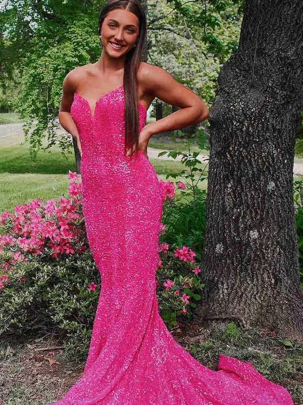 Sweetheart Gold Sequins Mermaid Long Formal Dress