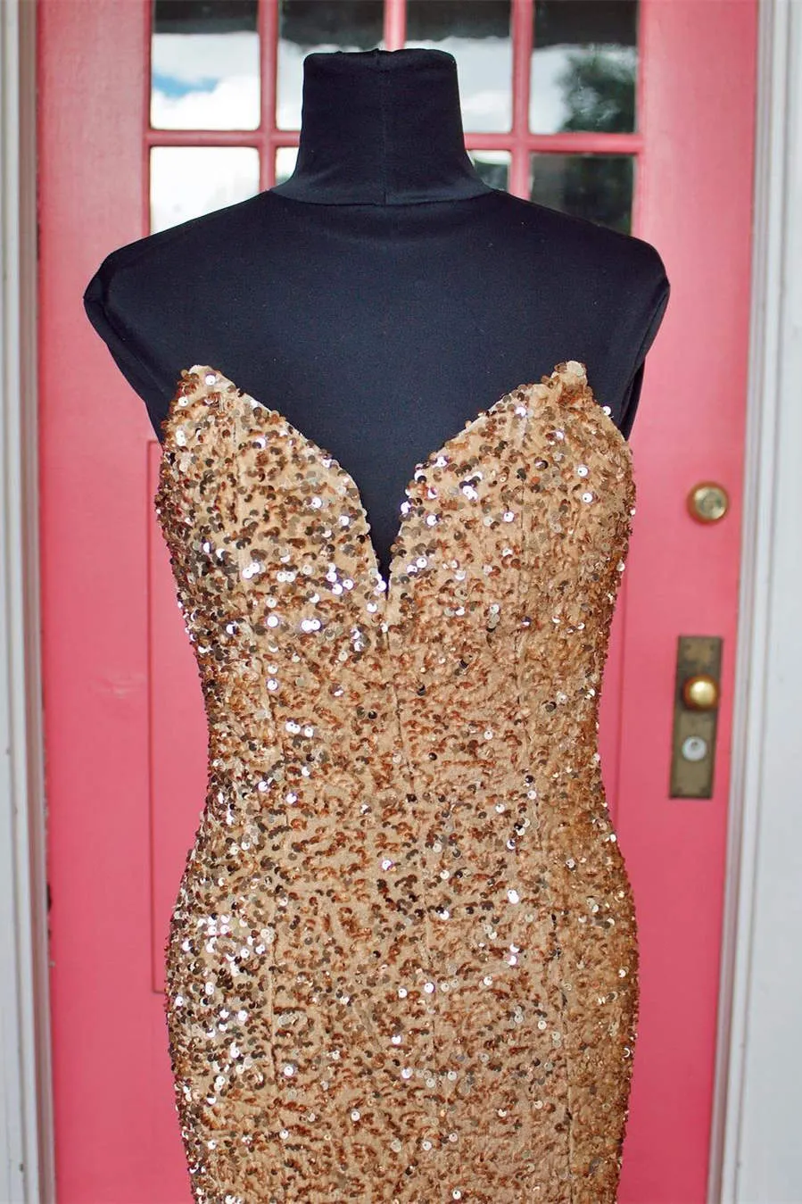 Sweetheart Gold Sequins Mermaid Long Formal Dress