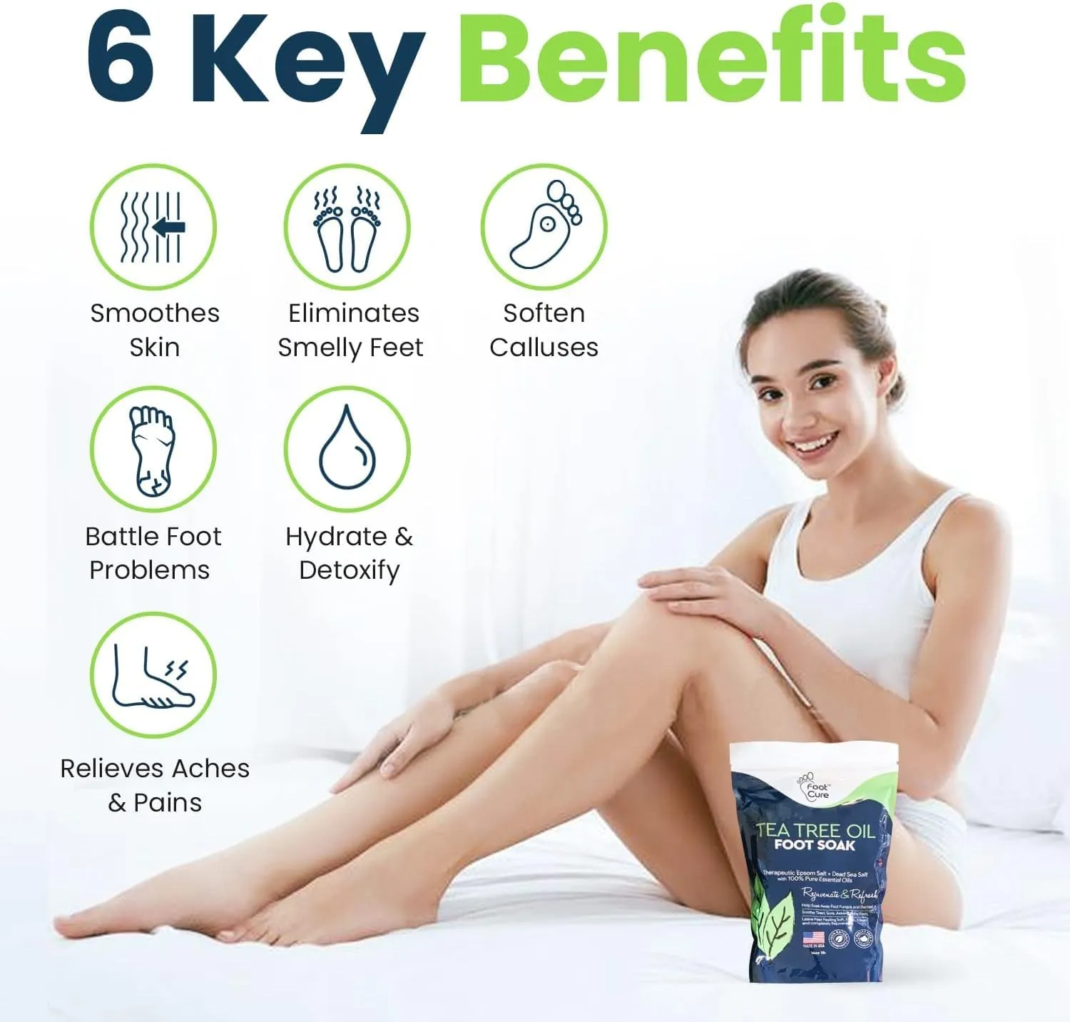 Tea Tree Oil Foot Soak with Epsom Salts- for Foot Pain, Soreness, Athletes Foot, Odors, Toe Nail Fungus, Fungal, Calluses Made in USA - 4 Pack
