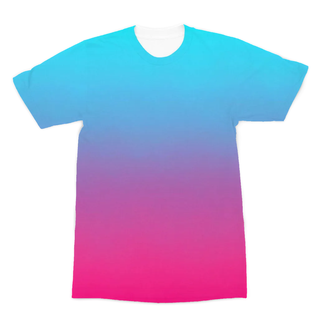 Teal Blue Faded to Hot Pink Premium Adult All Over T-Shirt