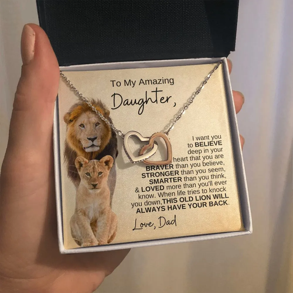To My Daughter | Braver, Smarter, Stronger, Loved | Interlocking Hearts Necklace