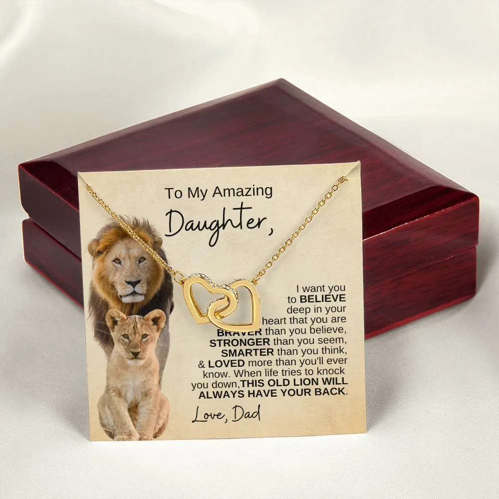 To My Daughter | Braver, Smarter, Stronger, Loved | Interlocking Hearts Necklace