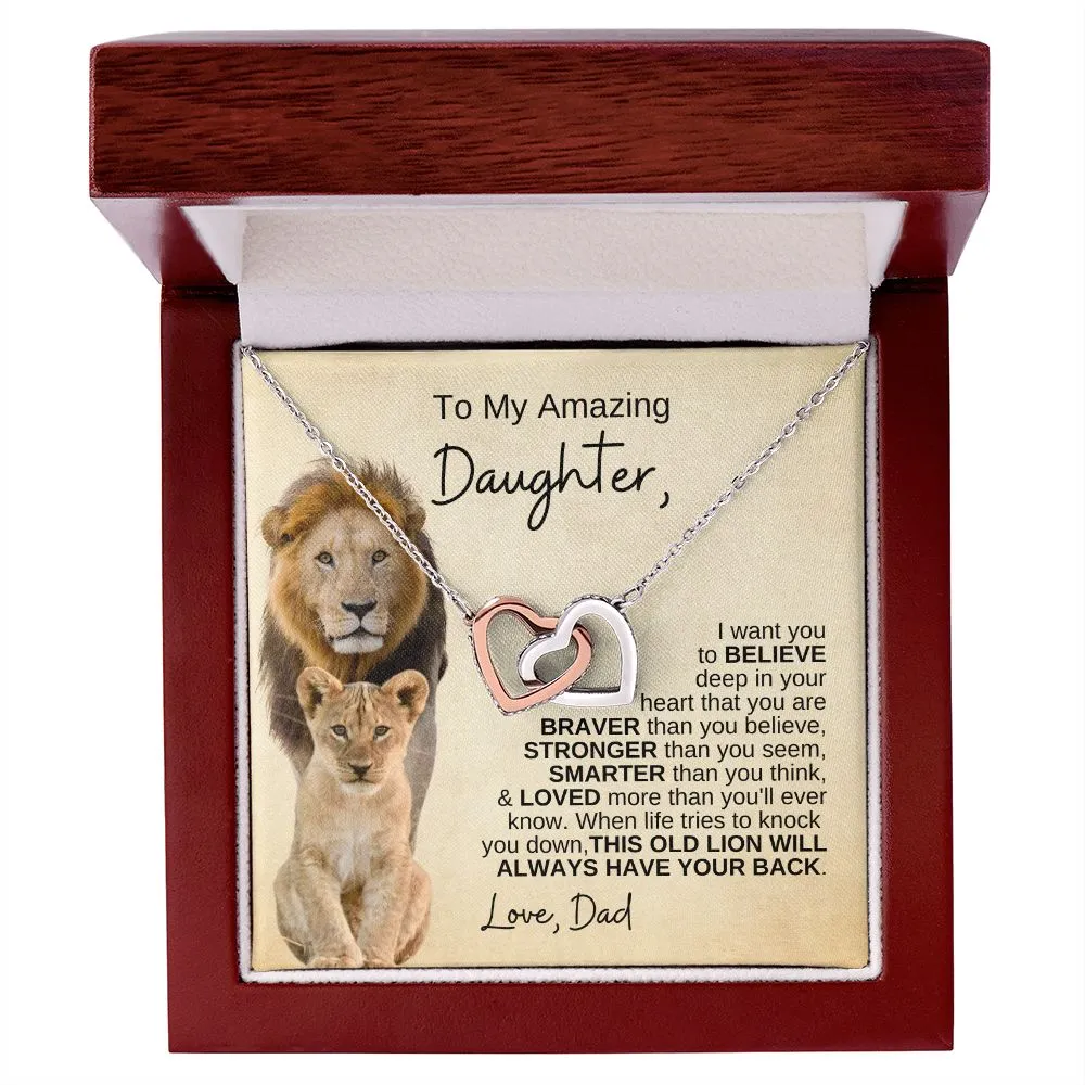 To My Daughter | Braver, Smarter, Stronger, Loved | Interlocking Hearts Necklace