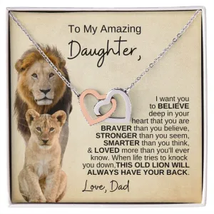 To My Daughter | Braver, Smarter, Stronger, Loved | Interlocking Hearts Necklace