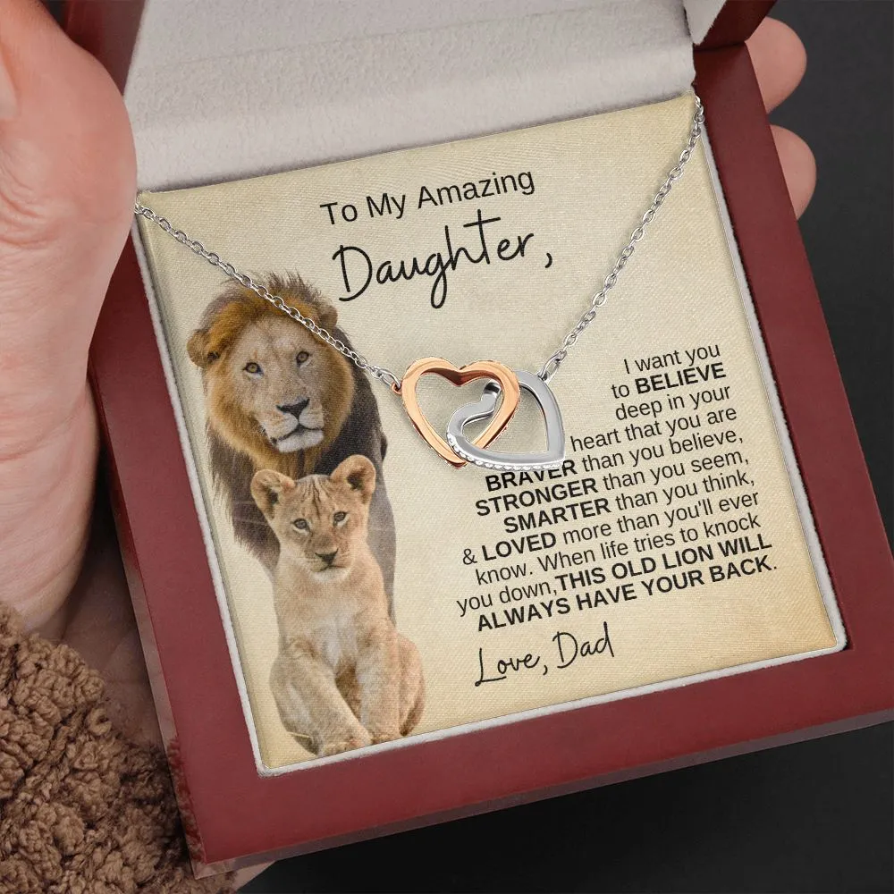 To My Daughter | Braver, Smarter, Stronger, Loved | Interlocking Hearts Necklace