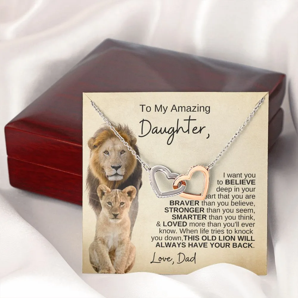 To My Daughter | Braver, Smarter, Stronger, Loved | Interlocking Hearts Necklace