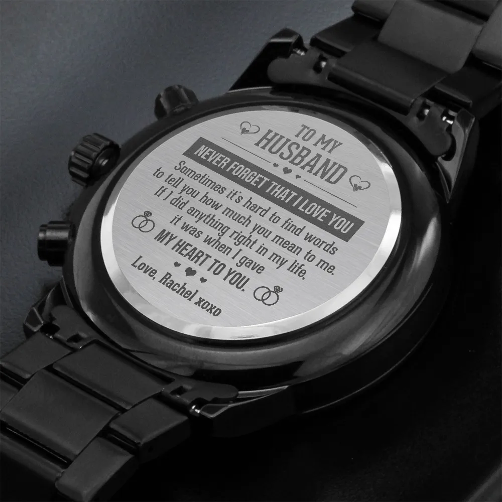 To My Husband Engraved Mens Watch - Never Forget That I Love You, Christmas Gift for Husband, Anniversary Gift, Husband Birthday