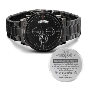 To My Husband Engraved Mens Watch - Never Forget That I Love You, Christmas Gift for Husband, Anniversary Gift, Husband Birthday