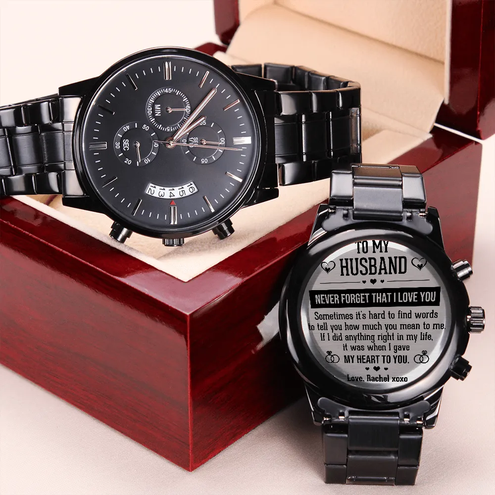 To My Husband Engraved Mens Watch - Never Forget That I Love You, Christmas Gift for Husband, Anniversary Gift, Husband Birthday