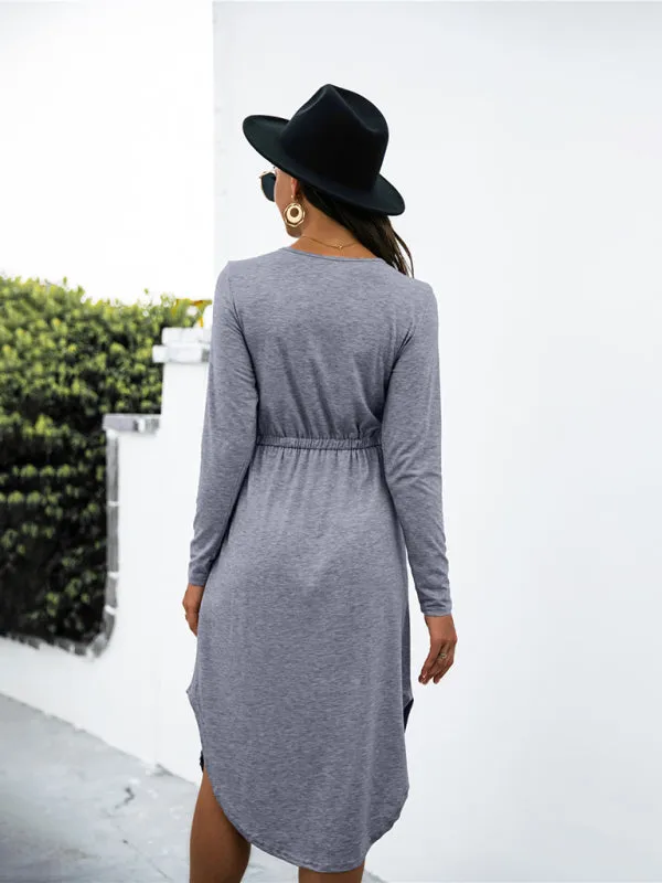 V-Neck Midi Dress with Waist Tie and Side Slit
