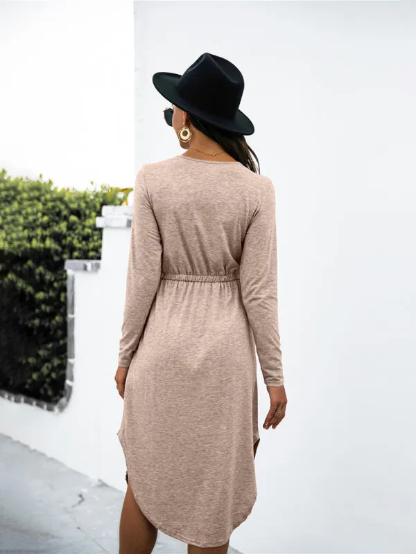 V-Neck Midi Dress with Waist Tie and Side Slit