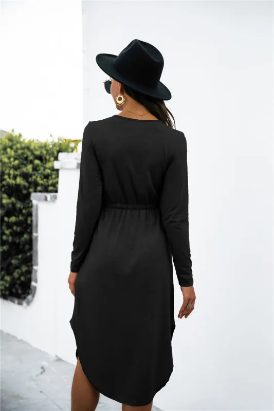 V-Neck Midi Dress with Waist Tie and Side Slit