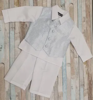 Vivaki White Christening Suit With Pale Blue Waistcoat