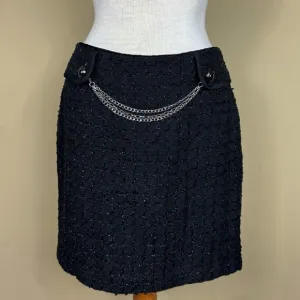 WHBM Elegant Tweed Mini Skirt with Chain Detail in Shimmery Black Size 2