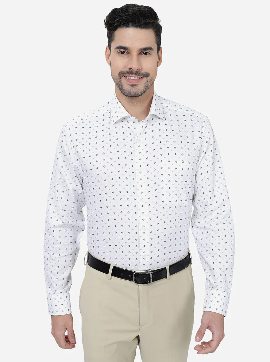White Printed Regular Fit Formal Shirt | JadeBlue